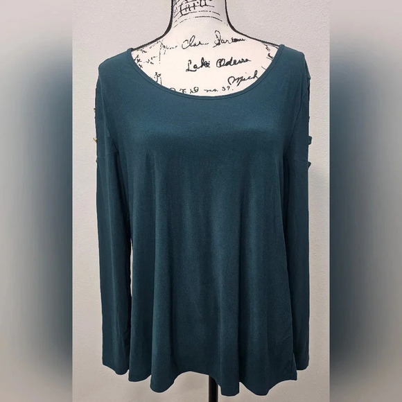 Diana Belle Tops - Diana Belle Women's Hunter Green Long Sleeve Chiffon Blouse Size XL NWT